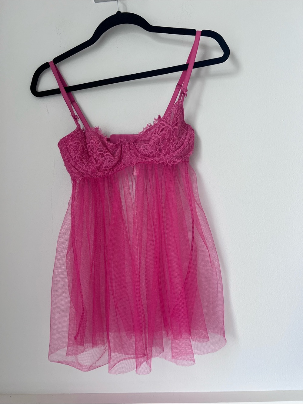 Victoria's Secret Hot Pink Lace & Mesh Babydoll